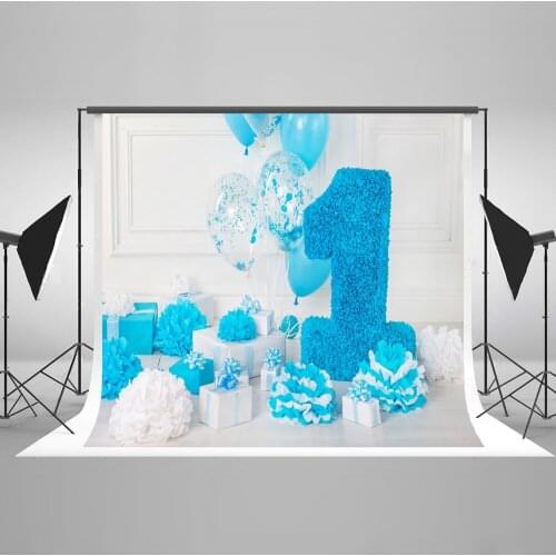VinylBDS Blue Happy Birthday Photography Background For Newborn Baby 1st Photo Customized Princess Kids Photography Backdrops