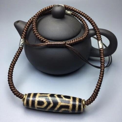 Vintage Tibet Dzi Bead Pendant Amulet Magical Nature Vein Hanging Necklace Churinga