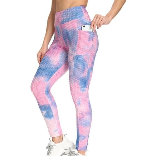 Womens Sports Pants Tie-dye Pocket Breathable Hip Lifting Exercise Bubble Yoga Pants Womens Clothing sportleggings vrouwen E2