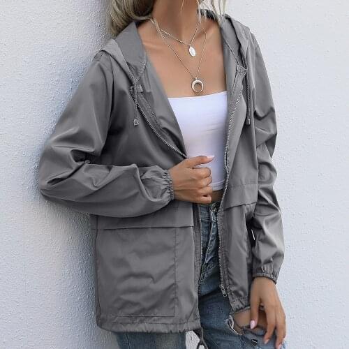 Women Rain Jacket Casual Solid Waterproof Outdoor Hiking Lightweight Raincoat Zipper Raincoat Bicycle Sport Runinng Coat Tops
