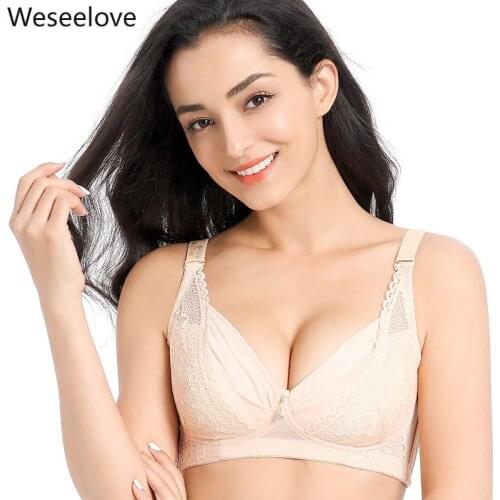 Lace Bra Women Push Up Sexy Adjustable Breast Hugging Breathable Large Bust 2020 New Summer Comfortable Lingerie Plus Size E79