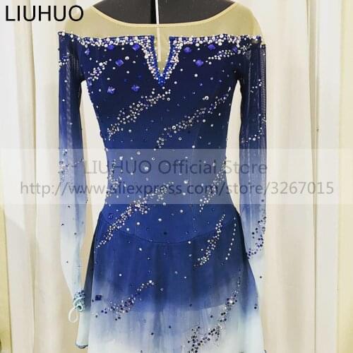 LIUHUO Womens Girls' Adult Kid Performance Ballet Rhythmic Gymnastics Competition Leotard Ice Figure Skating Dress Dance Blue