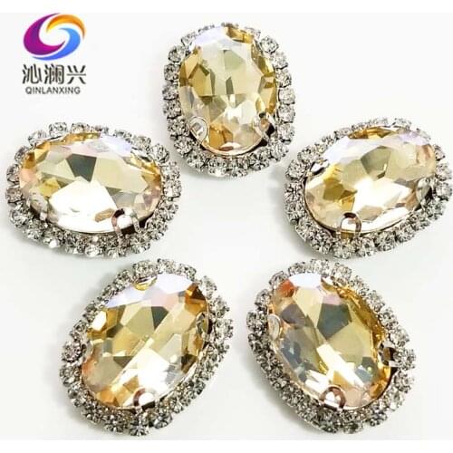 Golden champion oval shape top quality sew on Glass Crystal buckle,flatback loose rhinestones,Diy/Clothing/wedding decoration