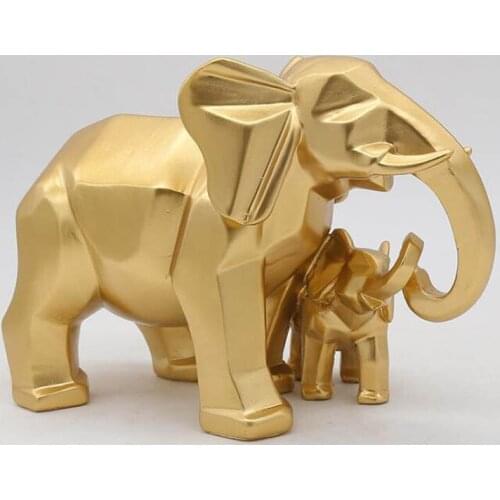 GOLD MODERN GEOMETRIC GOLD ELEPHANT RESIN HOME DECORATION ACCESSORIES CRAFTS FOR SCULPTURE STATUE ORNAMENTS MOTHER AND CHILD