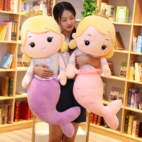 1pc 75/110CM Cartoon Crown Mermaid Plush Toy Stuffed Mermaid Doll Kids Girl Home Decoration Pillow Girlfriend Birthday Gifts