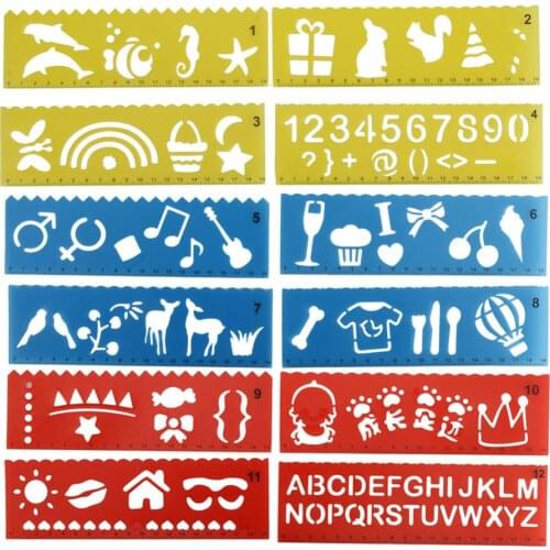 12Pcs/Set Ruler Type DIY Painting Stencils Hollow Home Wall Painting Decoration Scrapbook Album Diary Drawing Embossing Template