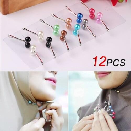 12PCS//Set Muslim Women Hijab Pearl Clip Scarf Pin Headscarf Shawl Scarf Clips Pearl Brooches Pin For Women Scarves Accessories