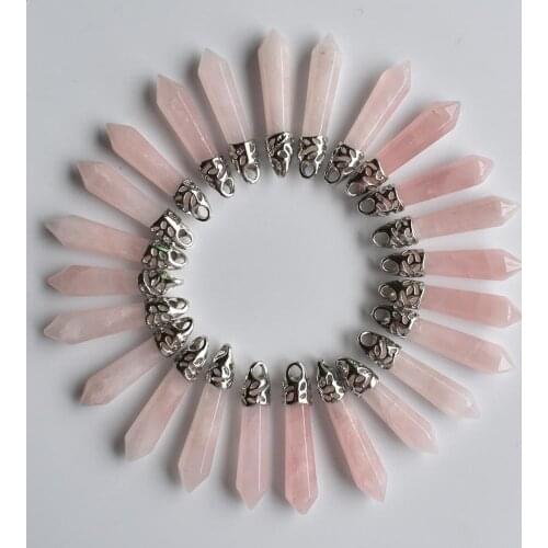 2020 Fashion good quality natural pink crystal stone pillar charms pendants 10x32mm for jewelry making 20pcs/lot wholesale free