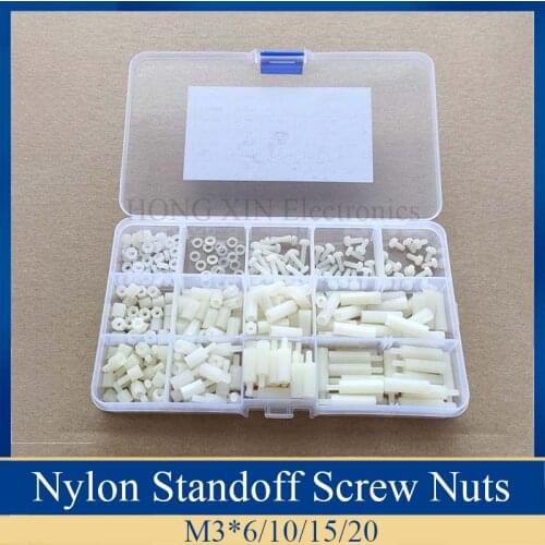 320pcs White Nylon Two Way Hex Column Standoff M-F/F-F Spacers Screw M3 Nut & Screw Set