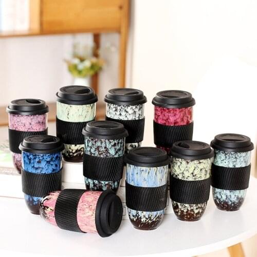 480ML Ceramic Kiln Mug With Lid Portable Couple Coffee Milk Tea Water Cups