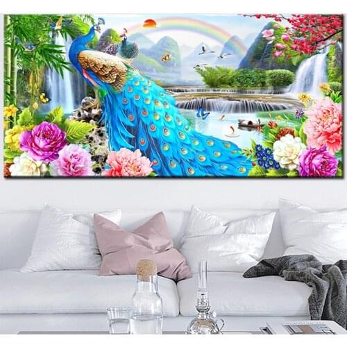 Full square round drill 5D diy Diamond Painting Peacock Peony art embroidery natural scenery pattern 3D kit mosaic EE1798
