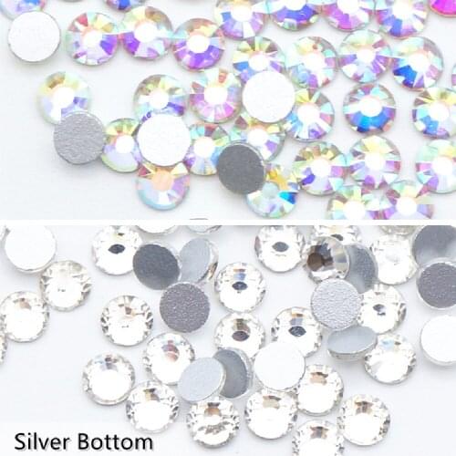 Non Hot Fix Silver Bottom Crystal AB Rhinestones SS3-SS50 FlatBack Strass Fabric Garment Nail Art Rhinestones Decorations 175
