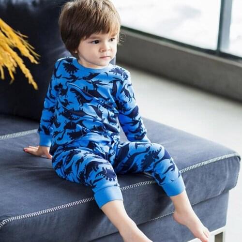 BINIDUCKLING 2020 Autumn Childrens Pajamas Sets For Boys Kid Clothing Cartoon Dinosaur Sleepwear Infant Girls Cotton Pijama