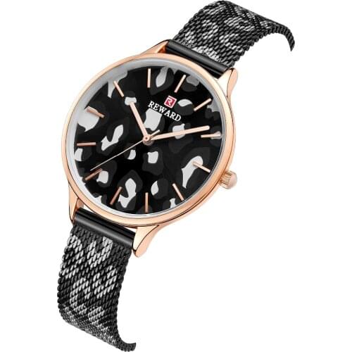 Woman Watches Fashion Brand REWARD Leopard print Steel Mesh Watch Women Ultra-thin Ladies Watch Japanese Movement Female Clock