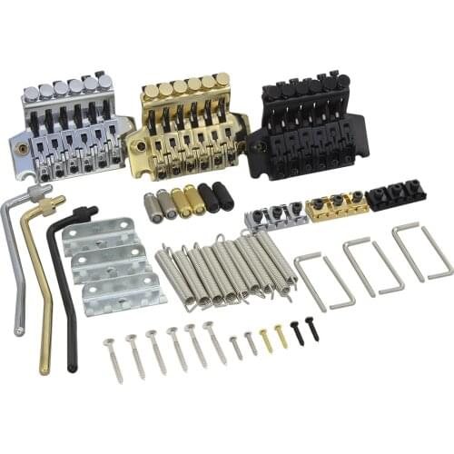 FLEOR Double Locking Tremolo Bridge System with 42mm R2 Locking Nut for Electric Guitar, Gold/Black/Chrome Option