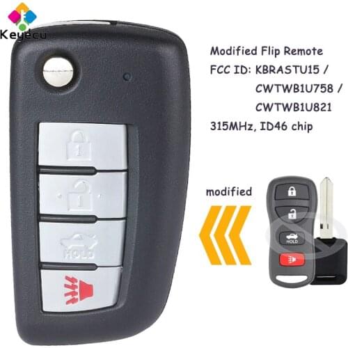 KEYECU Modified Flip Remote Car Key With 4 Buttons FSK 315MHz ID46 Chip - Fob for Nissan Altima Maxima Armada FCC ID: KBRASTU15