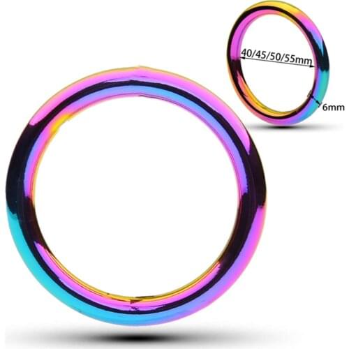 Colorful Metal Penis Ring Delay Ejaculation Man Erection dick scrotum Cockring 40 45 50 55mm Cock Rings Sex Shop Toys For Men