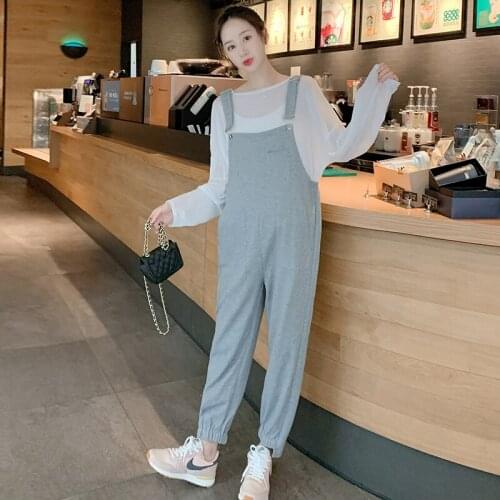 1965# Autumn Spring Knitted Cotton Maternity Bib Pants Casual Jumpsuits Clothes for Pregnant Women Loose Pregnancy Overalls