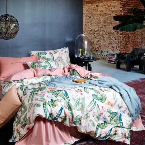 30bed linen sheets soft satin leaf frond print bedding sets pastoral duvet cover sheets pillowcases bedspreads #s