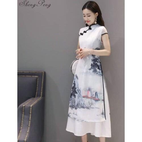 2018 new ao dai lace qipao chinese womens clothing short sleeve cheongsam dress floral qipao for ladies Q203