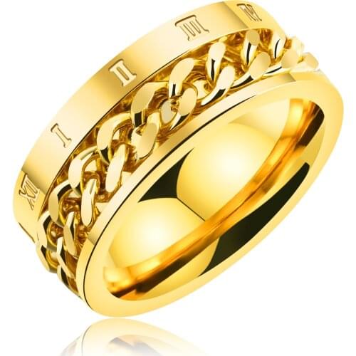 Fashion Roman Numeral Chain Mens Rotating Ring Give Couple Gifts