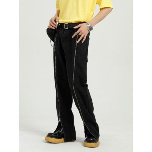 Fashion Mens Jeans 2021 Four Seasons New Korean Straight Pants Zipper Design Trends Handsome Jeans Men Casual Loose Black Jeans