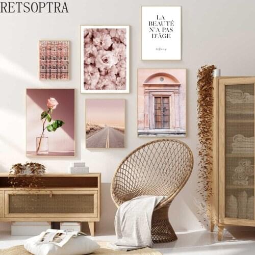 Fashion Pink Style Architecture Flower Rose Arch Wall Decor Decorative Landscape Painting Simple Print Poster Gift Canvas Art