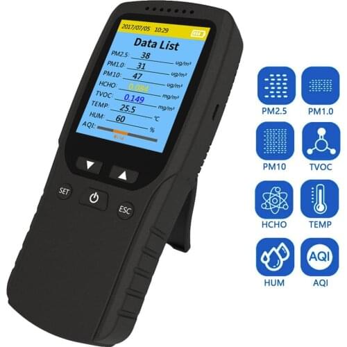9In1 Air Quality Monitor PM2.5 Formaldehyde Detector Temperature Humidity Meter Pollution Tester Sensor Home Safety TVOC Tester