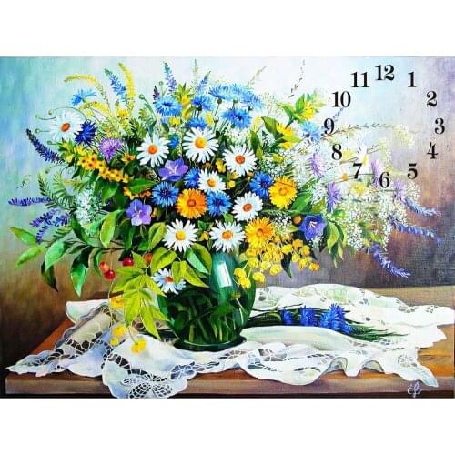 Full Square Round 5D Diamond Painting Kit With Clock Mechanism Cross stitch Diamond Embroidery Mosaic Flower Vase Gift