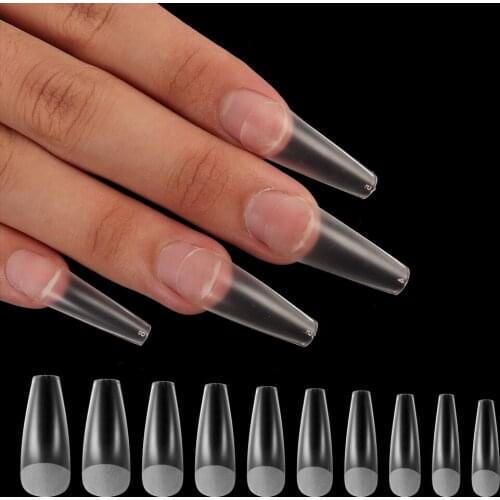Fingerqueen 100Pcs Full Coverage False Nail Tips Super Long Stilettos Ballerina Transparent Fake Coffin Nail Manicure Tools