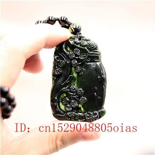 Natural Black Green Jade Pine Vase Pendant Beads Necklace Charm Jewelry Obsidian Accessories Carved Amulet Gifts for Men Her