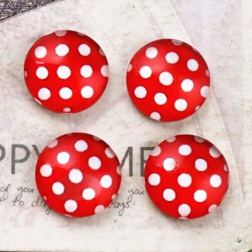 New Fashion 12mm 16mm 20mm Red dot Handmade Pattern Glass Cabochons Flatback Photo Dome Cameo Pendant Settings