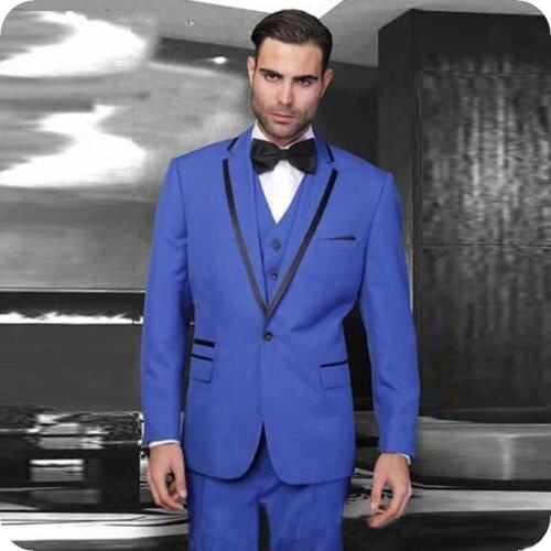Latest Designs Royal Blue Men Suits Slim Fit Wedding Groom Tuxedos Custom Made Best Man Blazers 3Piece Jacket Pants Vest Prom