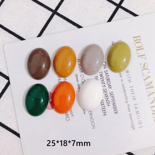 Solid Colors Oval Round Shape Flatback Acrylic Resin Cabochons DIY Jewelry Beading Material Cameo Patch Sticker 25*18*7mm 70pcs