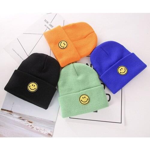 Fall Winter Children Beanie Hat Lovely Smile Face Kids Knitted Cap Boy and Girl Warm Cold-proof Casual Sweet Skullies Caps H7423