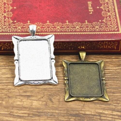 2pcs Cabochon Base Fit Setting 33x23mm Inner Size Antique Bronze Silver Color Rectangle Photo Frame DIY Jewelry Making Findings
