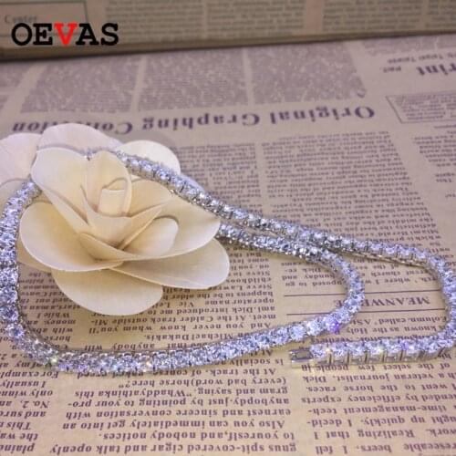 OEVAS 100% 925 Sterling Silver 35cm Colorful 4mm Round High Carbon Diamond Necklace For Women Wedding Party Fine Jewelry Gifts