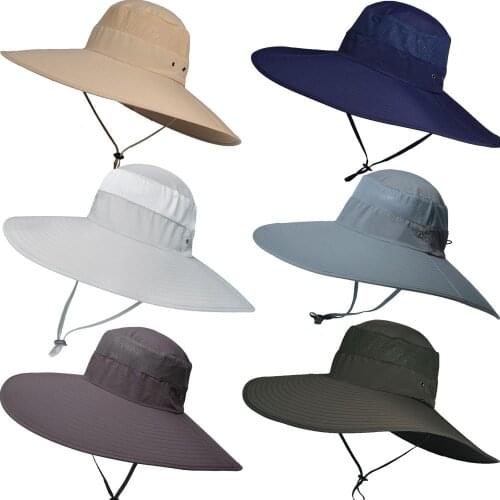 New Fashion Summer Bucket Hat Cowboy Men Outdoor Fishing Hiking Beach Hats Mesh Breathable Anti UV Sun Cap Large Wide Brim
