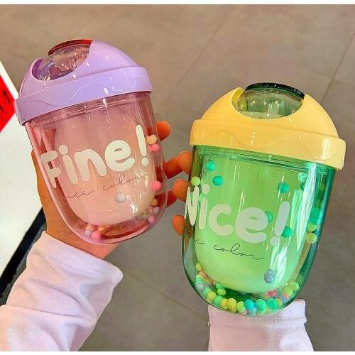 300ML Cartoon Cute Straw Plastic Water Bottle Bpa Free Outdoor Transparent Juice Drinking Cup Suitable For Adult Children