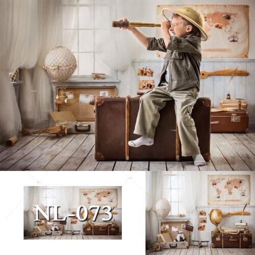 Newborn Boy Portrait Backdrops Photography Photo Studio Hot Air Balloon Plane Travel World Background Birthday Cake Smash Decor