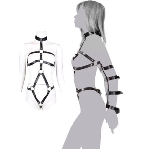 Slave Bondage Body Leather Harness With Arm Handcuffs For Fetish Bdsm Adult Games,Erotic Rope Flirting Accessory For Sexy Women