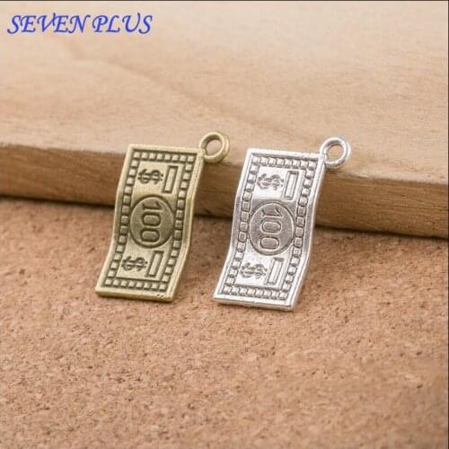 High Quality 20 Pieces/Lot 13mm*21mm Antique Silver plated Antique Bronze Plated Greenback Dollar Charms