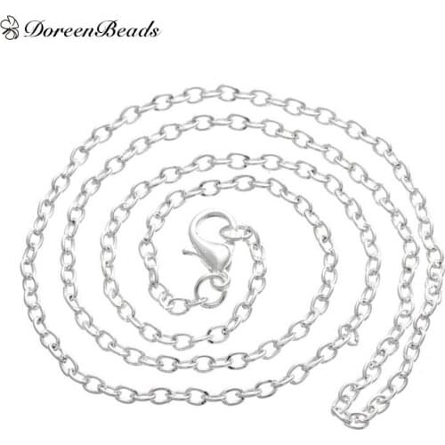 DoreenBeads Silver Color Lobster Clasp Cable Link Necklaces Chain DIY Making Necklace Bracelets Women Jewelry Findings,12PCs