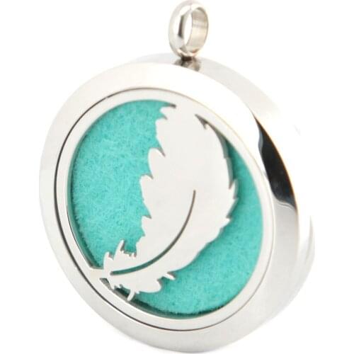 10pcs Silver Jewelry Feather Aromatherapy Essential Oils Stainless Steel pendant Perfume Diffuser Locket Necklace