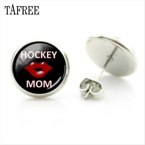 TAFREE HOCKEY MOM Stud Earrings Silver Plated Jewelry Vintage Fashion New Earring For Men Women Party Present Jewelry HY28