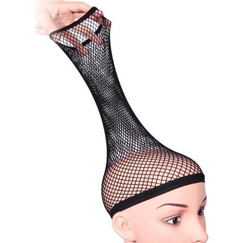 6-100pcs Fish Hairnets Wig Cap Black Hair Weaving Cap High Stretchable Elastic HairNets With Two Open For Wig Making Caps
