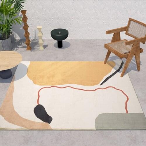 Modern style abstract pattern fleece fabric geometric art area rug , INS popular decoration coffee table floor mat
