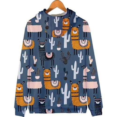 Trend Zipper Cross-border Factory Wholesale New Cute Animal Alpaca Digital Color Printing Hooded Long Sleeve Leisure 100