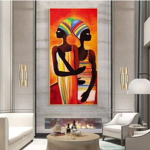 Vertical decoration painting Modern Abstract Africa portrait oil paintings on canvas picture for living room large size Handmade