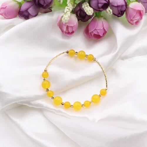 High Grade Natural Stone Crystal Beaded Bracelet for Women Energy Elastic Rope Jades Round Beads Bangles Wrist Jewelry 7.5" B297